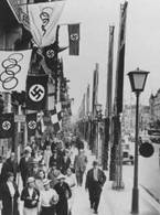 1936 street scene with flags