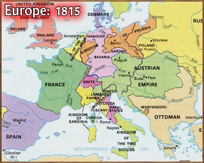 aggression in europe map. Map of Europe, 1815