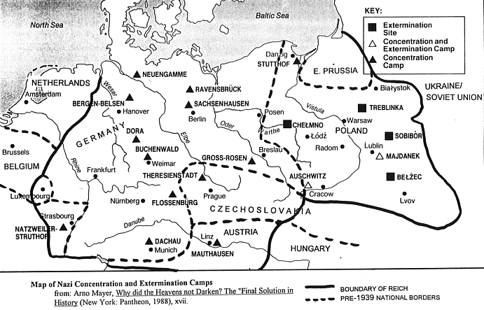 map of main Nazi concentration camps in Europe