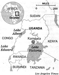Map of Uganda in Africa