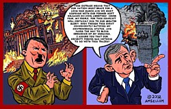 Hitler Bush Reichstag Fire 911 cartoon