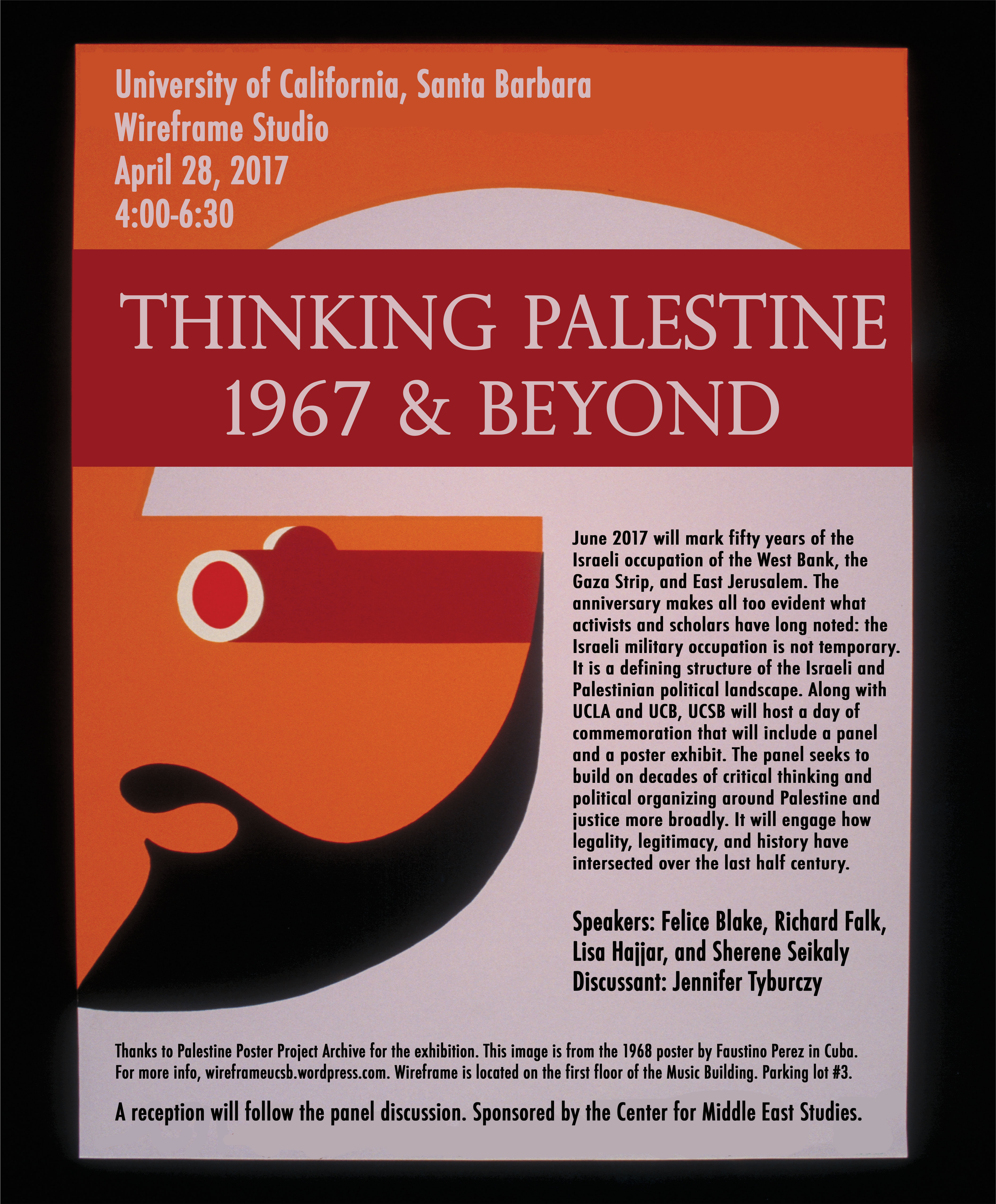 flyer for "Thinking Palestine Panel: 1967 and Beyond", Panel and Poster Exhibit