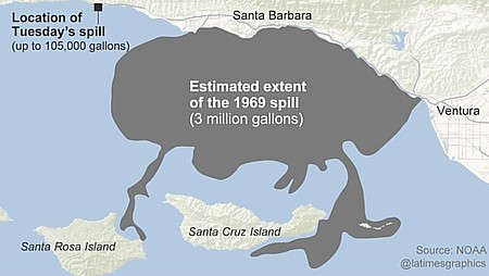map depicting 1969 oil spill