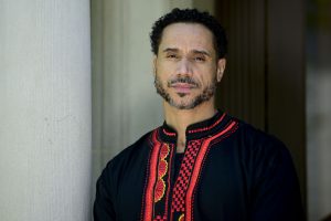 Professor Butch Ware in a black and red shirt.