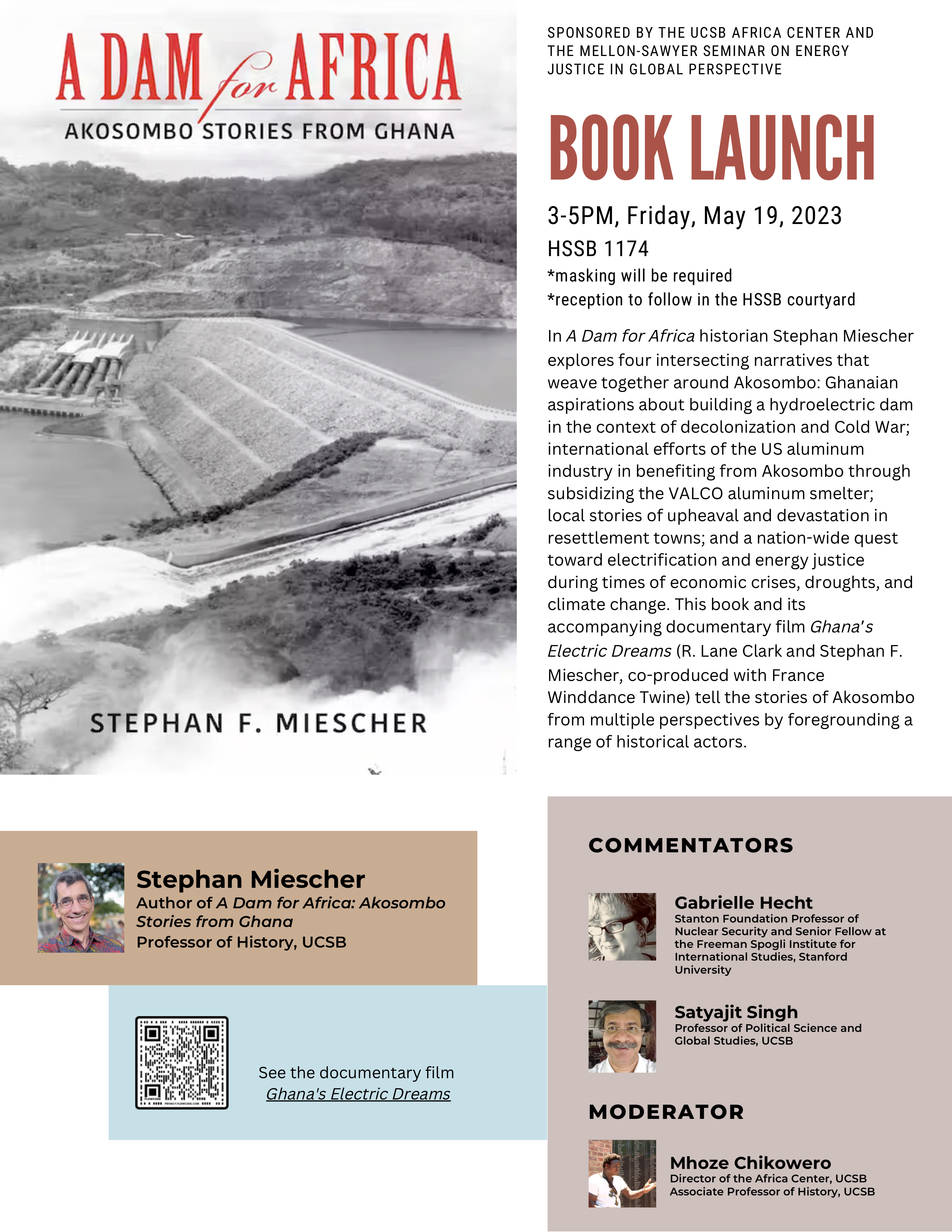 Flyer for A Dam for Africa, Akosombo Stories from Ghana Book Launch on May 19 from 3-5PM in HSSB 1174