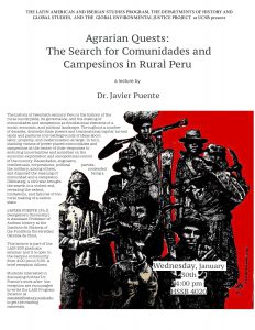 flyer for "Agrarian Quests: The Search for Comunidades and Campesinos in Rural Peru,” a lecture by Javier Puente