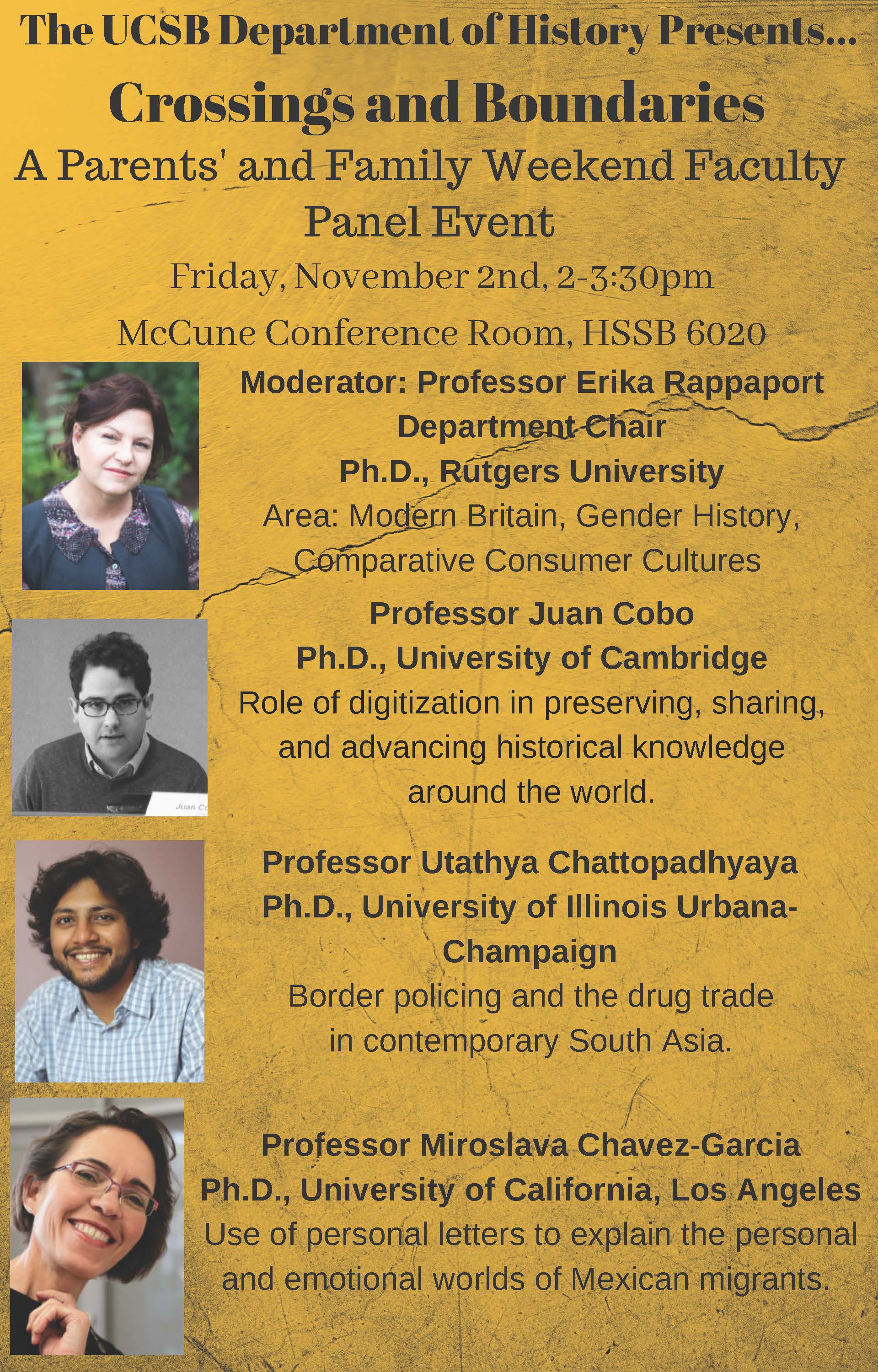 Flyer for Crossings and Boundaries: A Parents' and Family Weekend Faculty Panel Event