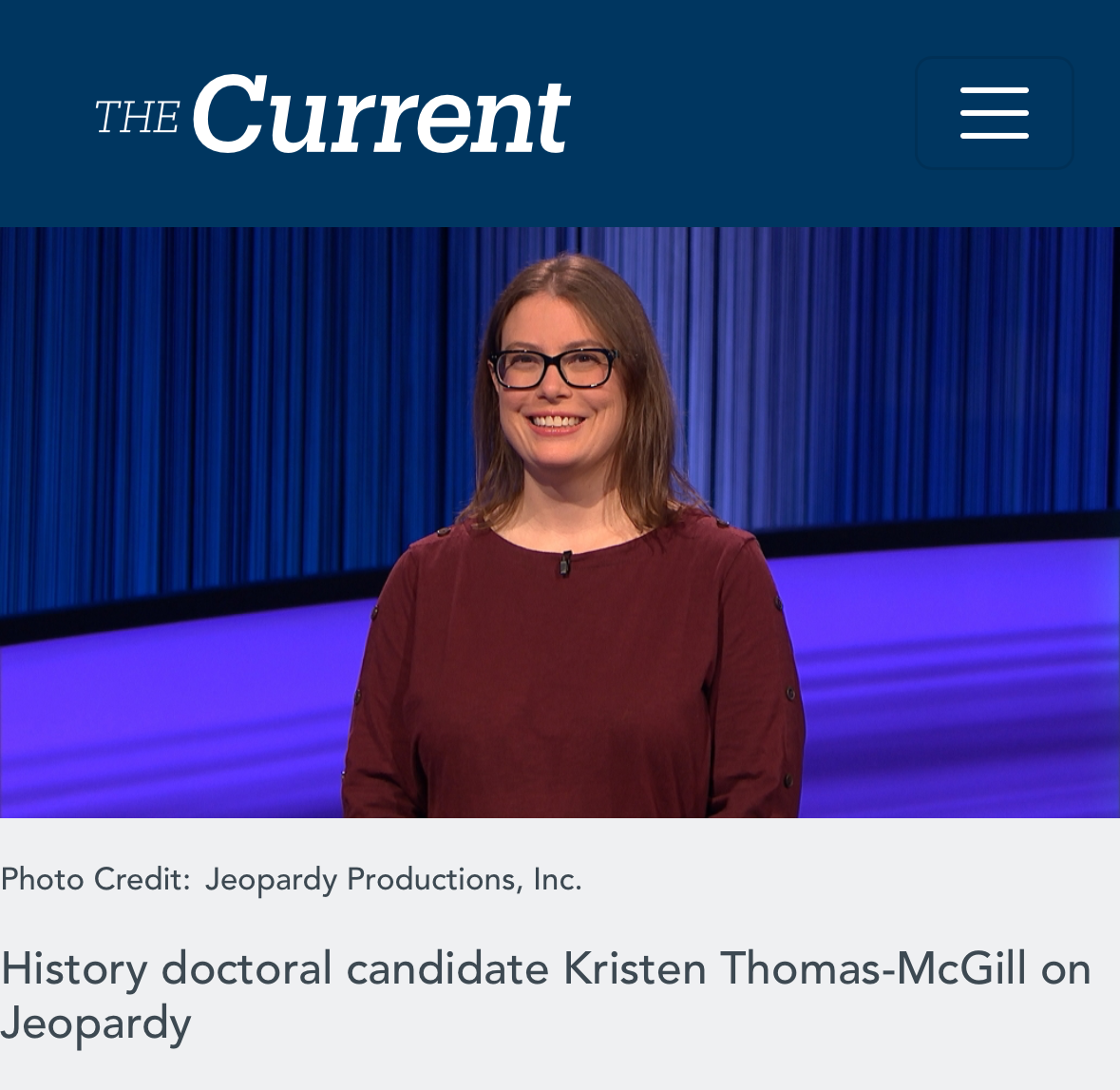 PhD Candidate Kristen Thomas-McGill recognized in The Current for her  success on Jeopardy and her innovative scholarship – Department of History,  UC Santa Barbara