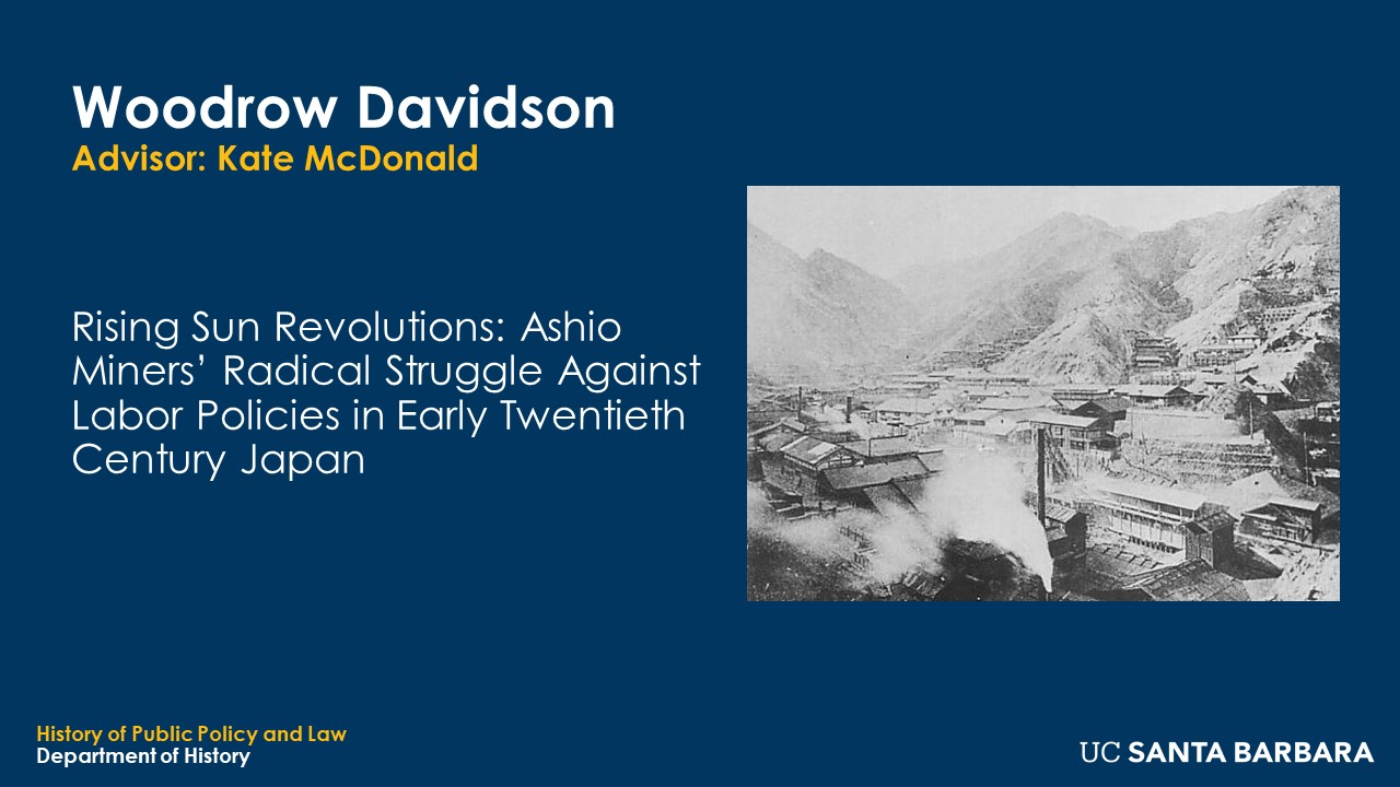 Slide for Woodrow Davidson. "Rising Sun Revolutions: Ashio Miner's Radical Struggle Against Labor Policies in Early Twentieth Century Japan"