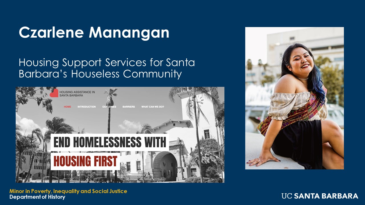 Slide for Czarlene Manangan. "Housing Support Services for Santa Barbara's Houseless Community"