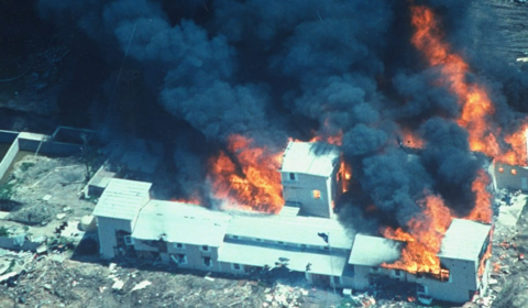 Aerial shot of the Branch Davidian compound burning